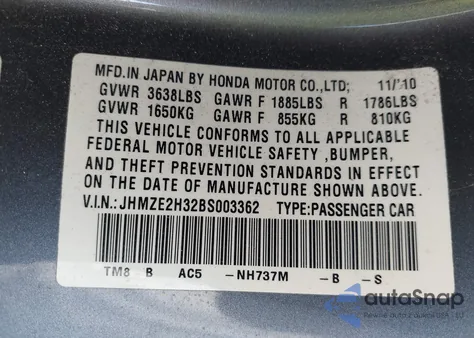 2011 Honda Insight from USA, damaged, VIN JHMZE2H32BS003362